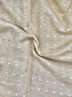 Munga silk with golden silver polka dots - Natural ( Dyeable ) Munga Silk Fabrics