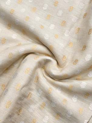 Munga silk with golden silver polka dots - Natural ( Dyeable ) Munga Silk Fabrics