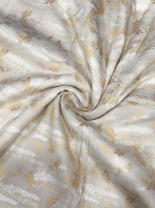 Munga silk with golden & silver zari butti work - Natural ( Dyeable ) Munga Silk Fabrics