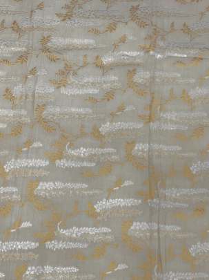 Munga silk with golden & silver zari butti work - Natural ( Dyeable ) Munga Silk Fabrics