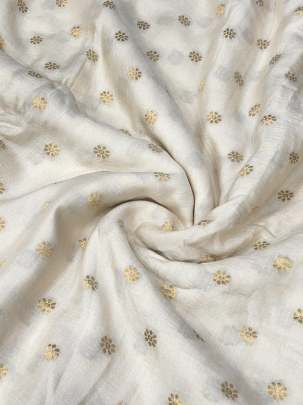 Munga silk with golden zari butti - Natural ( Dyeable ) Munga Silk Fabrics