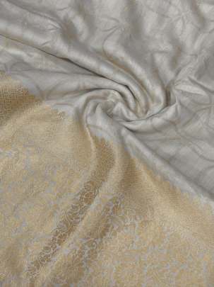 Munga silk with water gold zari work & Golden daman - Natural ( Dyeable )