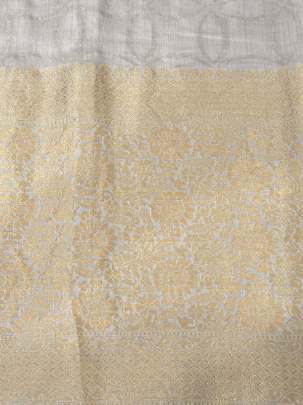 Munga silk with water gold zari work & Golden daman - Natural ( Dyeable ) Munga Silk Fabrics