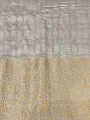 Munga silk with water gold zari work & Golden daman - Natural ( Dyeable ) Munga Silk Fabrics