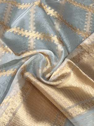 Organza duppata with fine golden banarasi work - White ( Dyeable )/ 