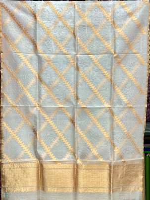 Organza duppata with fine golden banarasi work - White ( Dyeable )/ Banarasi Duppatas 