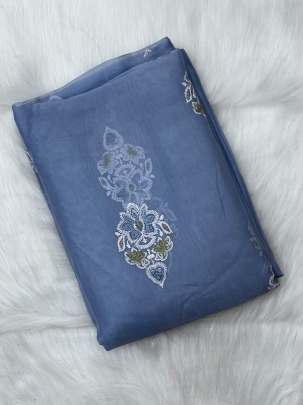 Organza with embroidery work  - Blue/ 