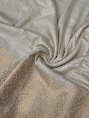 Plain Munga silk with banarasi daman - Natural ( dyeable ) Munga Silk Fabrics