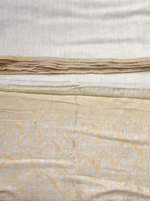 Plain Munga silk with banarasi daman - Natural ( dyeable ) Munga Silk Fabrics