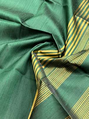 Plain Raw Silk Duppata With Golden Palav Green/ 