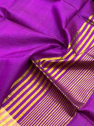 Plain Raw Silk Duppata With Golden Palav Magenta/ Plain duppatas 