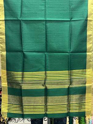 Plain Raw Silk Duppata With Golden Palav Green/ Plain duppatas 