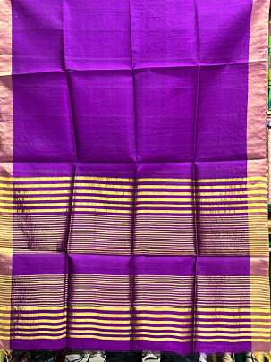 Plain Raw Silk Duppata With Golden Palav Magenta/ Plain duppatas 