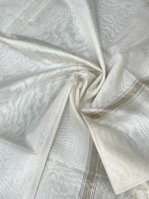 Plain chanderi duppata with golden banarasi border - White ( dyeable )/ 