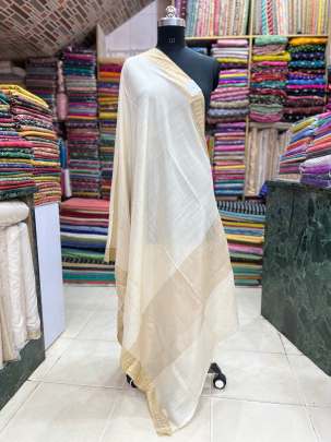 Plain munga silk duppata with banarasi border/ Banarasi Duppatas 