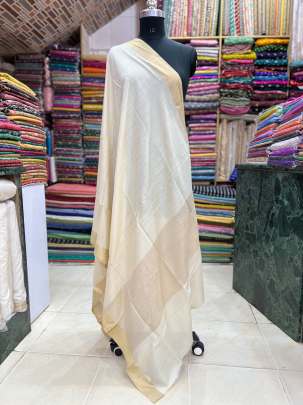 Plain munga silk duppata with banarasi border/ 