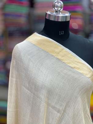 Plain munga silk duppata with banarasi border - Natural ( Dyeable ) Munga silk duppatas