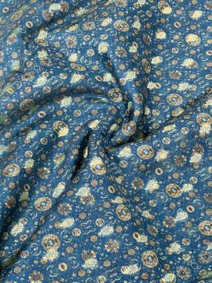 Printed Chiniya Silk With Banarasi Butti Peacock Blue/ 