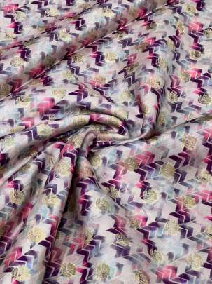 Printed Chiniya Silk With Banarasi Butti LIght Purple/