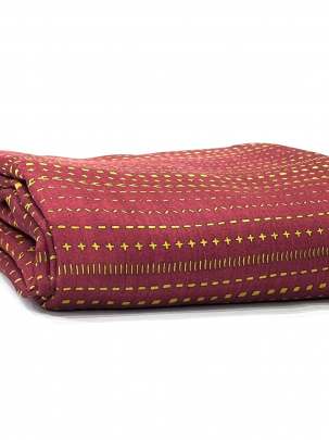 Printed Munga Tassar - Maroon/ Traditional silk prints 