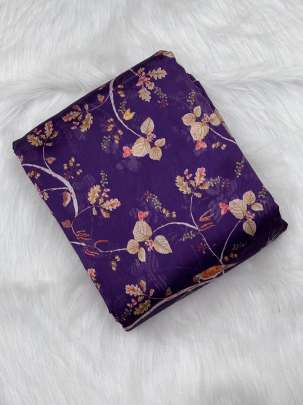 Printed Pure chanderi fabric - Purple/ 