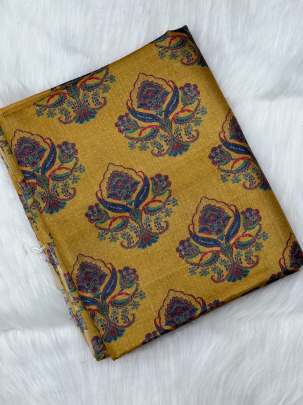 Printed desi tassar - Mustard yellow/ Printed Silk fabrics