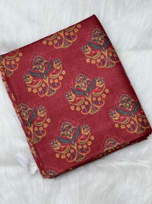 Printed desi tassar - Red/ Printed Silk fabrics