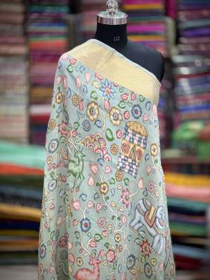 Printed munga silk duppata - Pista green/ Printed duppatas