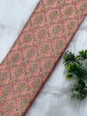 Printed munga silk embroidery fabric - Peach/ 