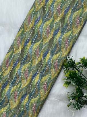 Printed munga silk embroidery fabric - Green/ 