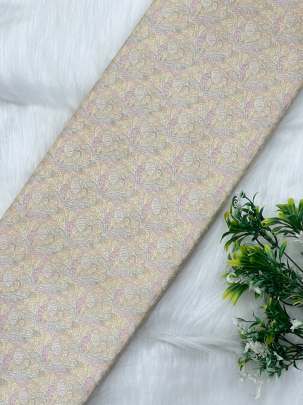 Printed munga silk embroidery fabric - Light Yellow/ 