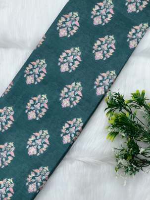 Printed munga silk embroidery fabric - Rama Green/ 