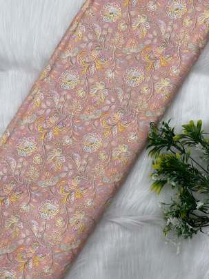 Printed munga silk embroidery fabric - Light Peach/ Banarasi Work