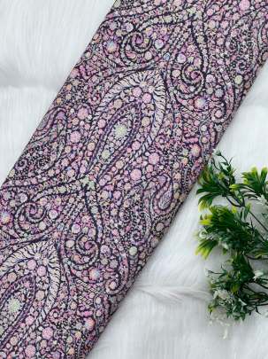 Printed munga silk embroidery fabric - Purple/ 