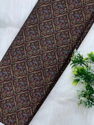 Printed munga silk embroidery fabric - Dark brown/ 