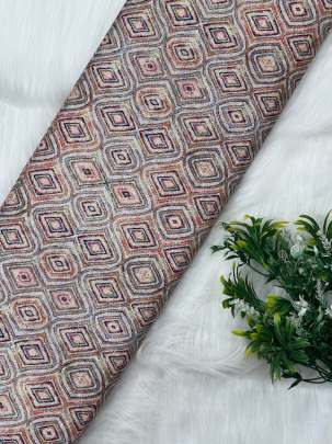 Printed munga silk embroidery fabric - Light Peach/ Banarasi Work