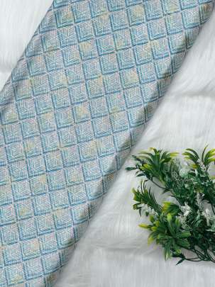 Printed munga silk embroidery fabric - White/ 