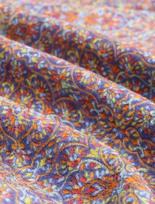 Printed munga silk embroidery fabric - Navy Blue/ 