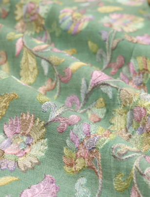 Printed munga silk embroidery fabric - Green/ 