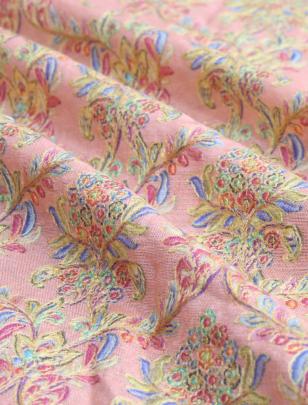 Printed munga silk embroidery fabric - Peach/ 