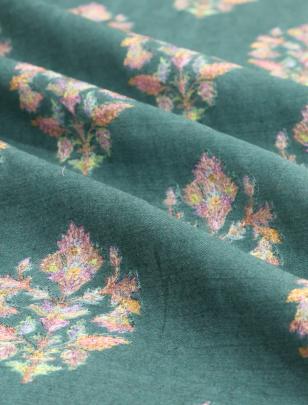 Printed munga silk embroidery fabric - Rama Green/