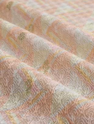 Printed munga silk embroidery fabric - Light Peach/