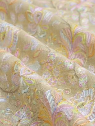 Printed munga silk embroidery fabric - Light Yellow/