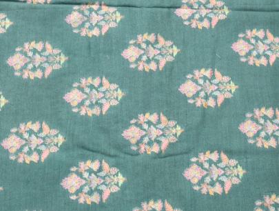 Printed munga silk embroidery fabric - Rama Green/ Banarasi Work