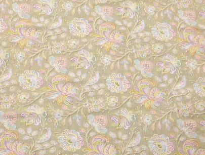 Printed munga silk embroidery fabric - Light Yellow/ Banarasi Work