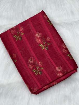 Printed munga silk fabric - Maroon/ 