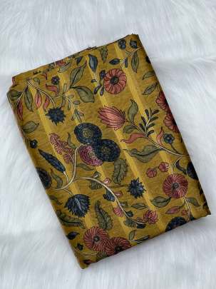 Printed munga silk fabric - Mustard yellow/