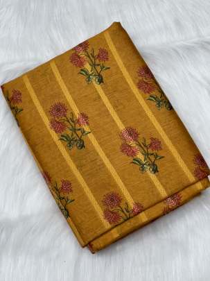 Printed munga silk fabric - Mustard yellow/ Printed Silk fabrics