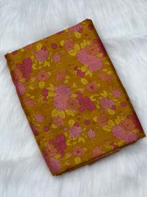 Printed munga silk fabric - Mustard yellow/ 