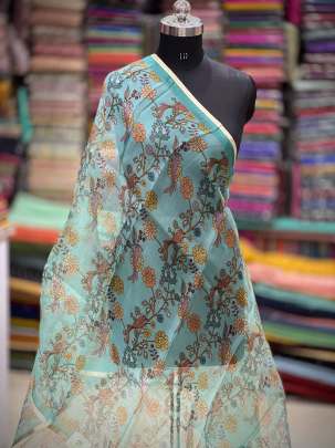 Printed organza duppata - Aqua Blue/ Printed duppatas